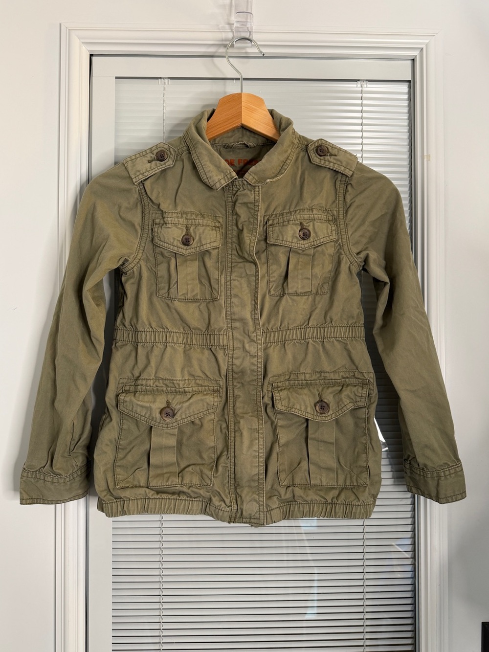 Girl’s/Unisex M (8) Khaki Green Army Style Distressed Cargo Jacket Joe Fresh